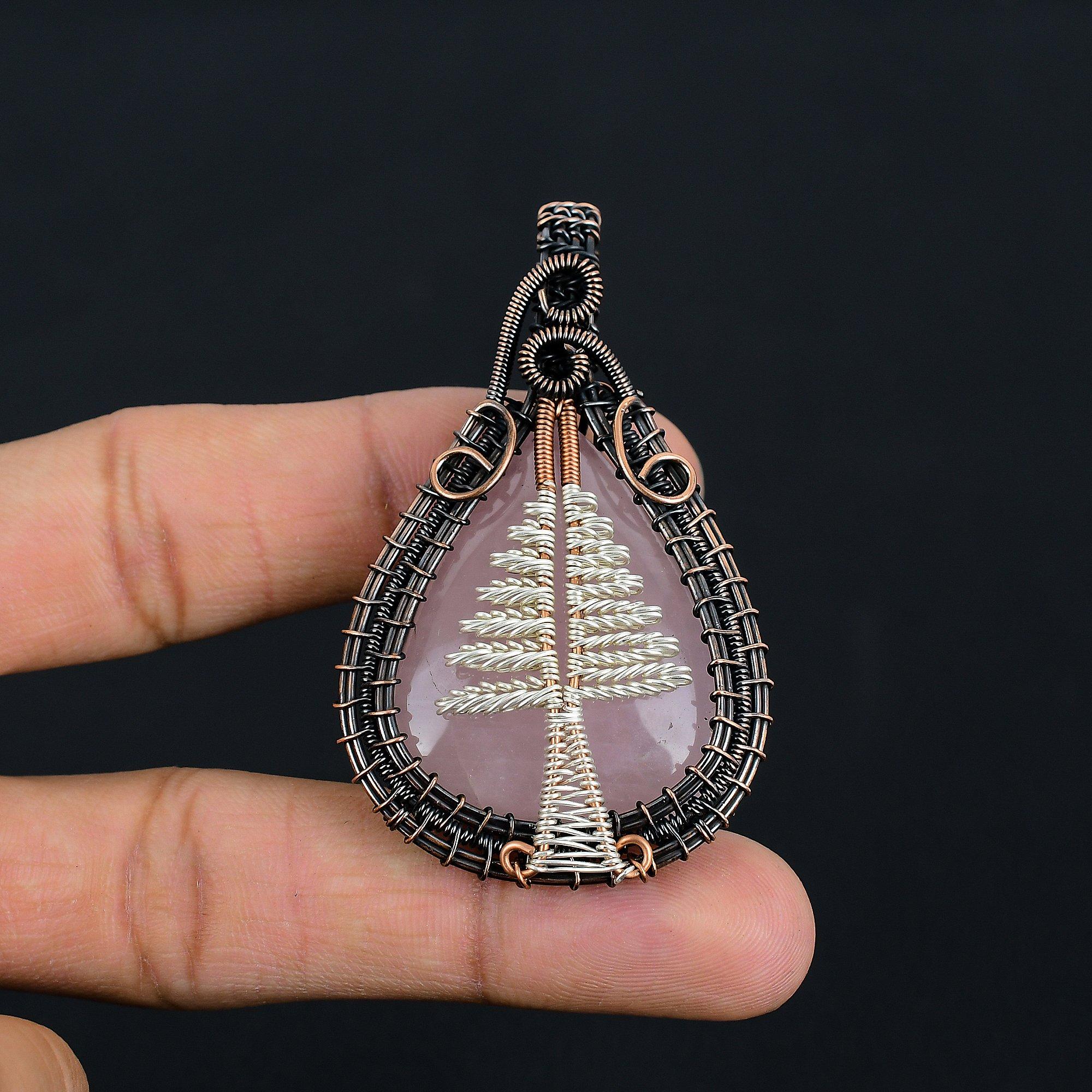 

Tree Of Life Rose Quartz Jewelry, 999 Copper Wire Wrapped Pendant Handmade Gemstone Jewelry, Gifts For Wife Brand New Pendant 2.55 Inches