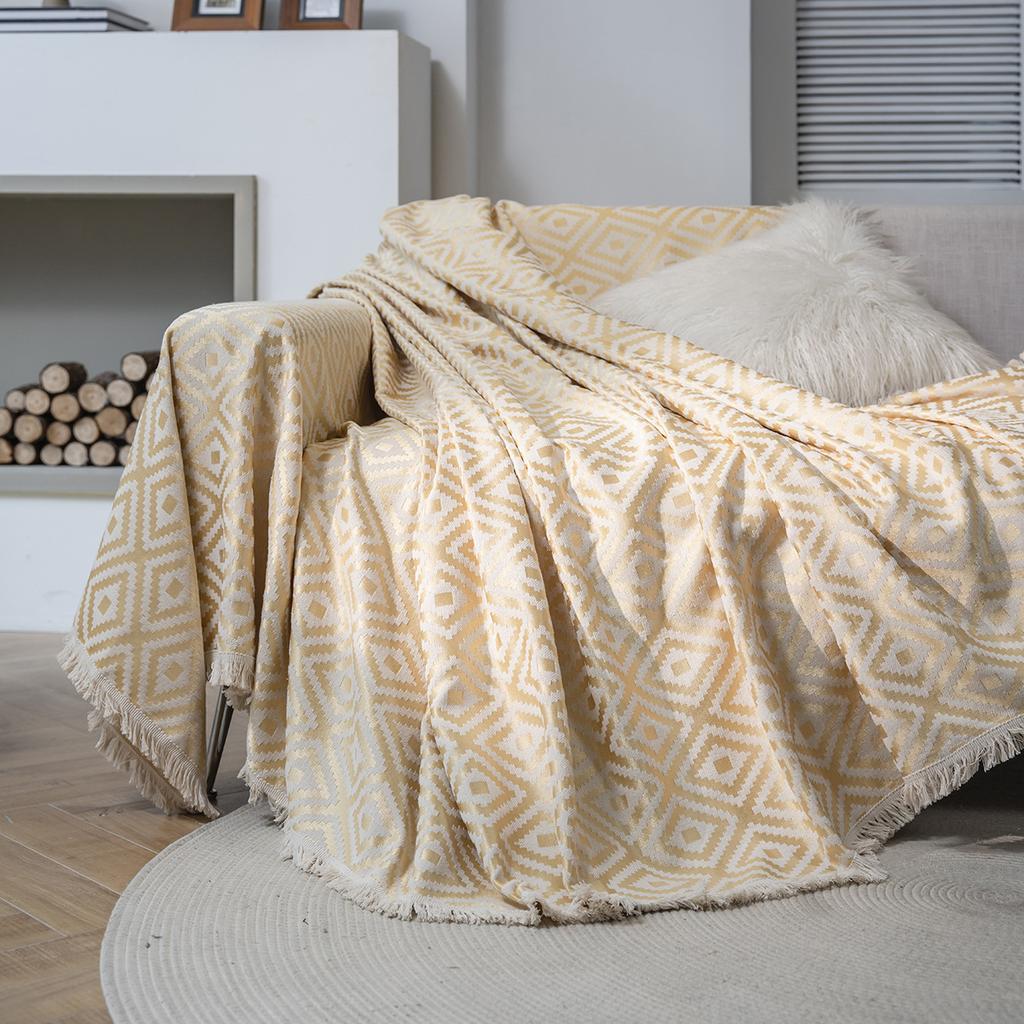 Sofa Towel Multifunctional Cover Green Geometric Jacquard Thick Retro Sofa Cover Blanket