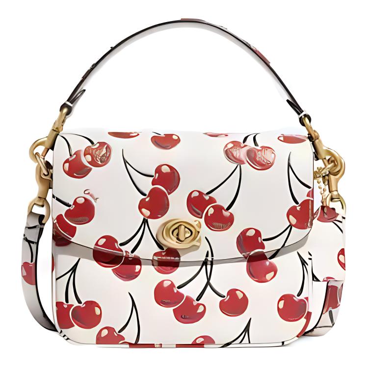 Coach Cassie 20 Cherry Print Flap Turnlock Leather Handbag Crossbody Small Women Handbags White Red CA831-B4HA