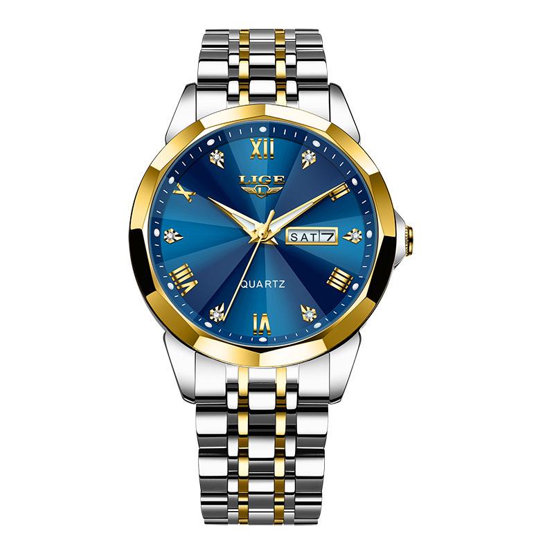 LIGE Men's Waterproof Luminous Quartz Watch – Dual Calendar, Multifunctional Business Wristwatch