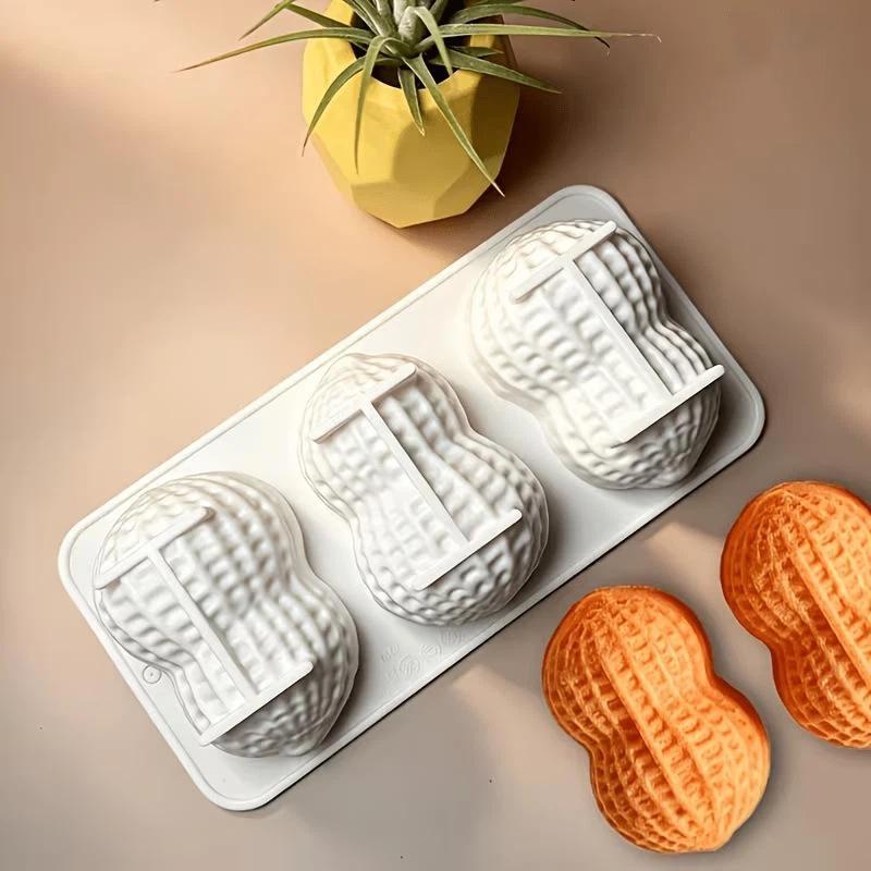 Non-Stick Peanut Silicone Baking Mold 3-Cell Food Safe Heat Resistant Bakeware for Kitchen DIY Dessert Pastry Party Baking