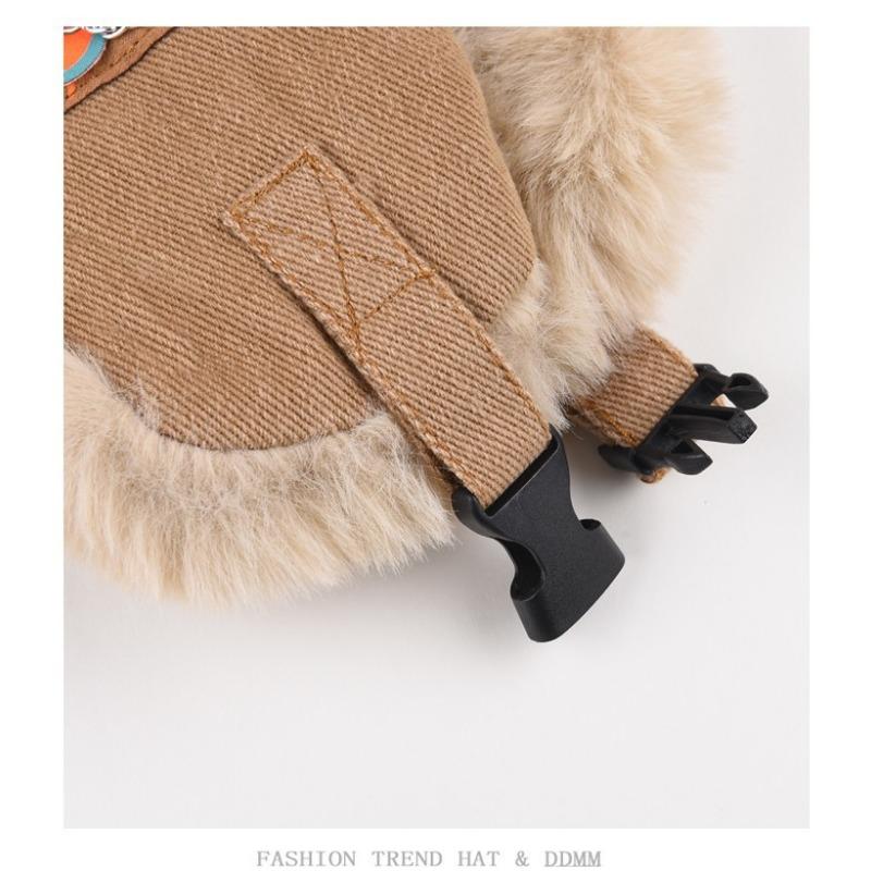 Winter Thick Lei Feng Hat for Men Women Windproof Warm Ear Protection Cycling Hat Plush Adhesive Cloth Chain Cotton Hat