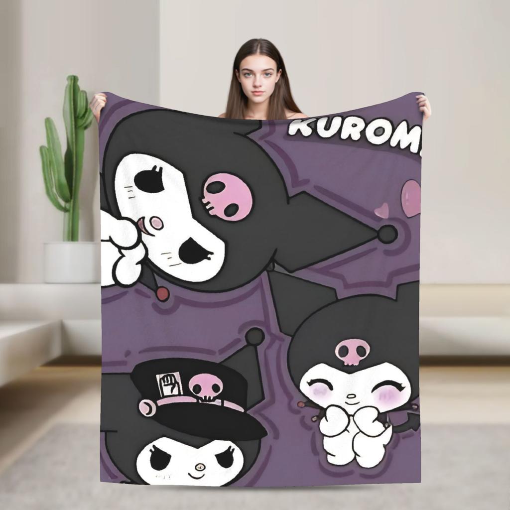 Kuromi Halloween Plaid Blankets Fleece Summer Portable Super Warm Throw Blanket for Home Bedroom Rug Piece