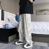 Men Pants Elastic Waist Adjustable Drawstring Wide Leg Casual Trousers with Pockets Letter Print Corduroy Pants
