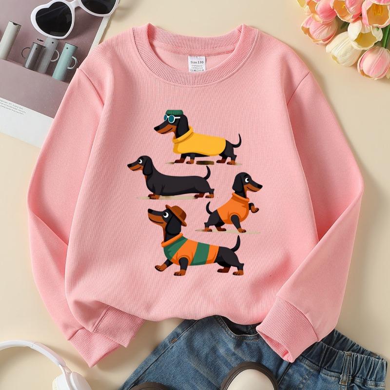 Kinder Rundhals-Sweatshirt, Print mit Dackel-Hunden in Kleidung, Weicher Gemütlicher Pullover für Herbst & Winter