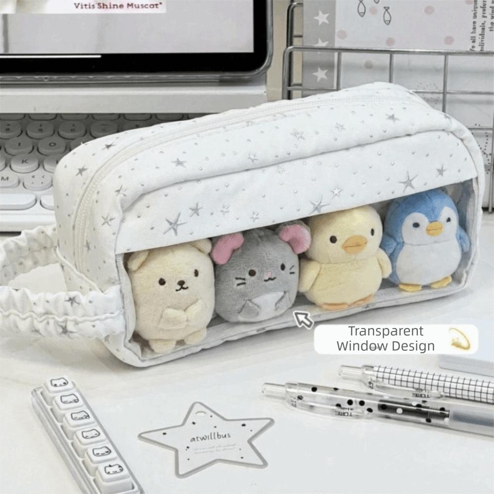 Lace Star Print Pencil Case Large Capacity Pen Bag Viewable Window Storage Pouch For Teen Girls
