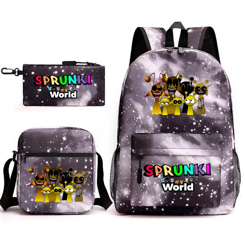 New Rhythm Box Sprunki Music Game Schoolbag Backpack Pencil Case Three-piece Set Student Heat Transfer Backpack D