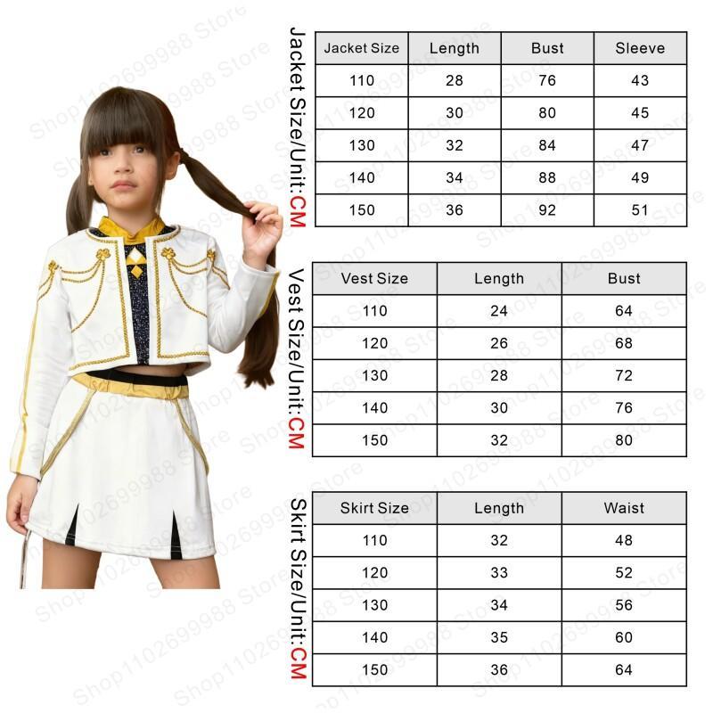 2025 Film Dämon K Pop Zoey Cosplay Kostüm für Mädchen Halloween Karneval Weiß Jägerjacke Weste Rock Dreiteiliges Uniformset