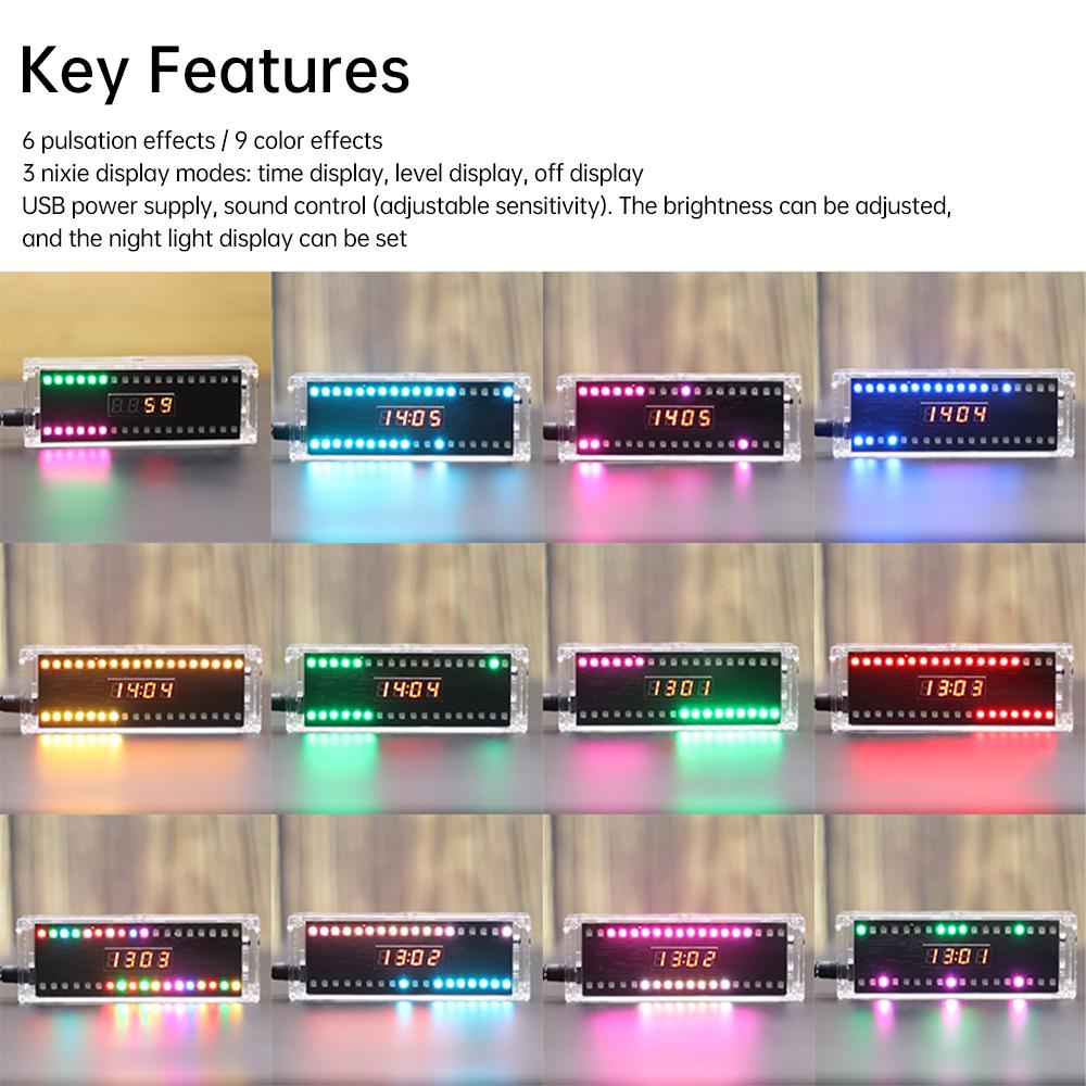 DIY Digital Clock Kit Voice Control Music Spectrum Display RGB LED Soldering Project Practice Solder Diy Electronic Kit