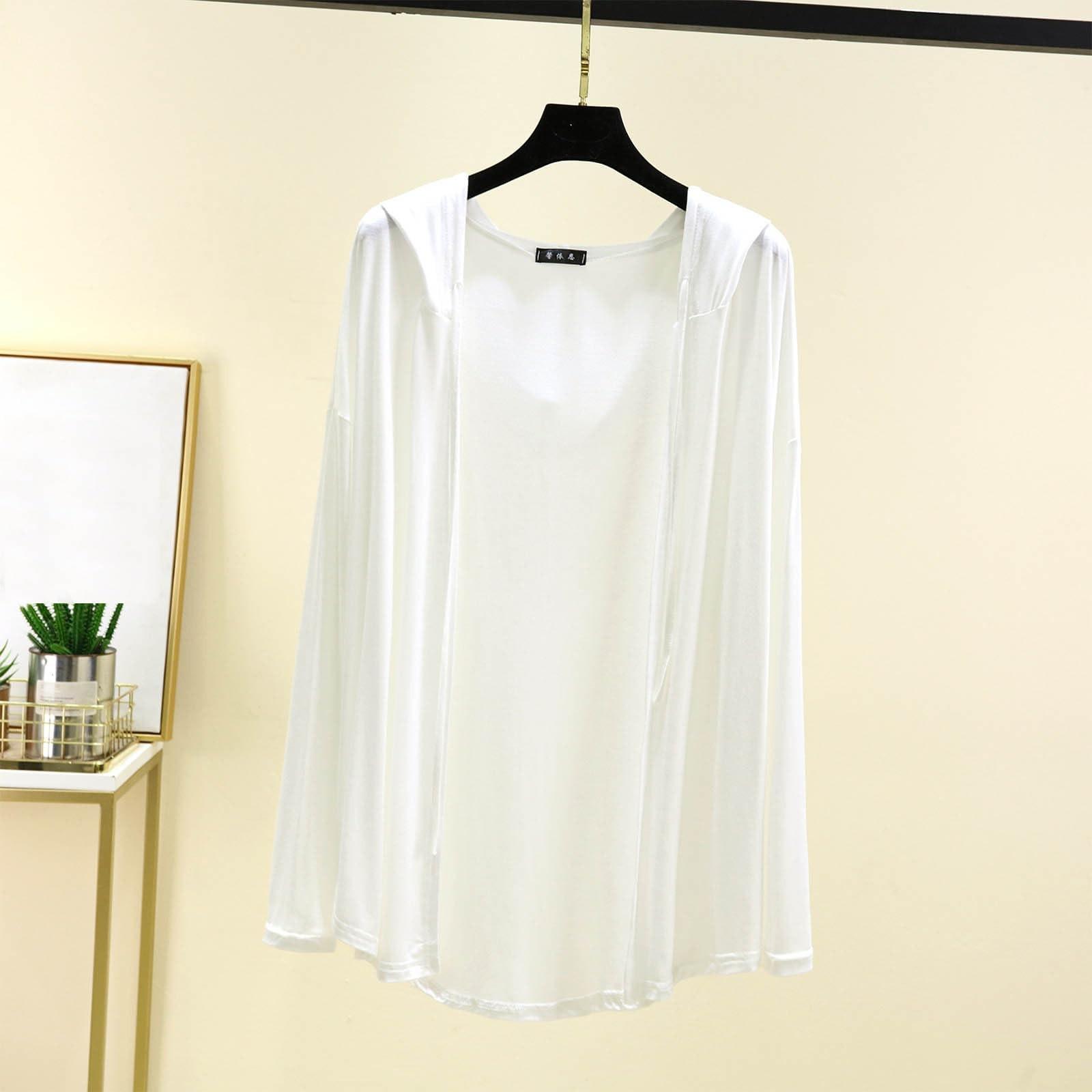 

Women s Summer Hooded Long Sleeved Cardigan Oversized Top Shawl Thin Jacket XXXXL белый