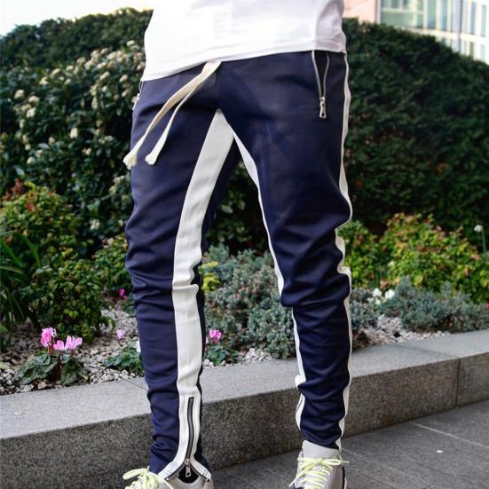 Men Sweatpants Contrast Colors Elastic Waist Drawstring Breathable Autumn Trousers for Jogging
