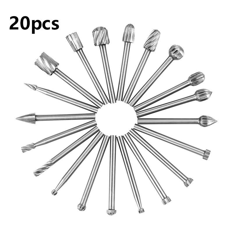 20-Piece Alloy & High-Speed Steel Rotary Grinding and Milling Set for Woodworking