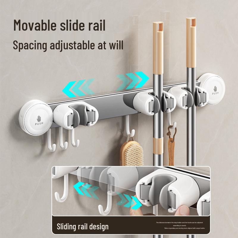 No-Drill Mop & Broom Wall Mount Clip with Suction Cup