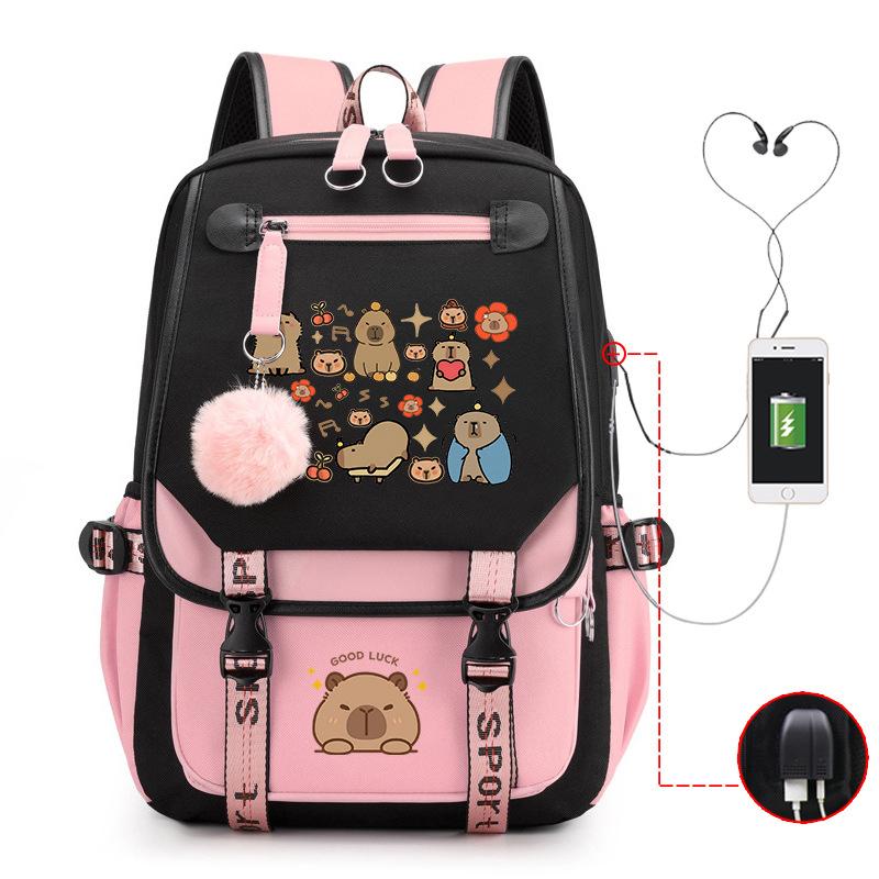 Fashion Trend Kapibara Leisure Burden Reduction Travel Bag Multifunctional Large Capacity USB Student School Bag