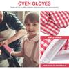Oven Mitts for Kids, Red Grid Kitchen Gloves Heat Resistant for Cooking Baking Microwave