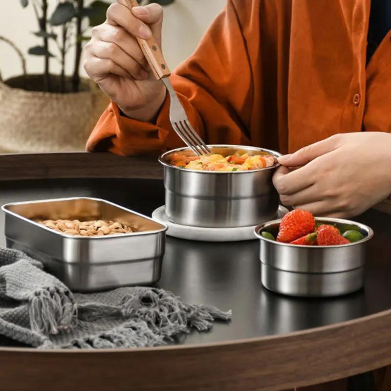 304 Edelstahl Lunchbox Kühlschrank Frischhaltebox mit Silikondeckel Lebensmittelaufbewahrungsbehälter Bento Küchenorganisator