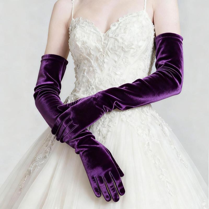1 Paar Damen Flauschige Elegante Samt Unifarbene 53cm Lange Handschuhe Vollfinger Abendkleid Etikette Bühnenauftritt Partyhandschuhe