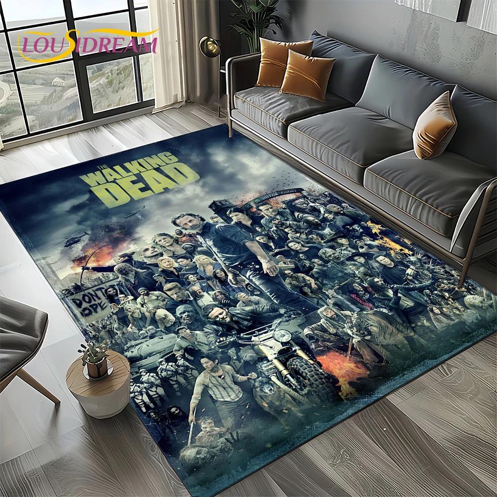 TWD Walking Dead Rick Daryl Horror TV Teppich für Wohnzimmer Schlafzimmer Haus Sofa Dekoration, Kinderteppich rutschfeste Bodenmatte