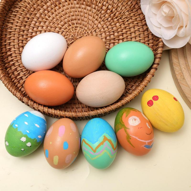 1/10x Wooden Simulation Egg DIY Creative Art Made Unfinished Painted Eggs Party Festival Decoration Children Educational Toys