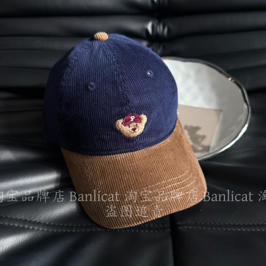 Passende Farbe Bärenstickerei Baseballkappe Herbst und Winter Neu Herren und Damen Gesicht Klein Cord Cap Trend