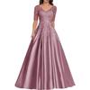 New evening dress lace V-neck short-sleeved long dress temperament party host new dress
