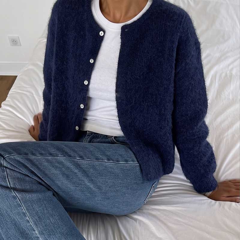Fashion Crew Neck Cardigan Sweater Women's Loose Knit Cardigan Short Coats Button Front Autumn Winter Solid Color Jacket