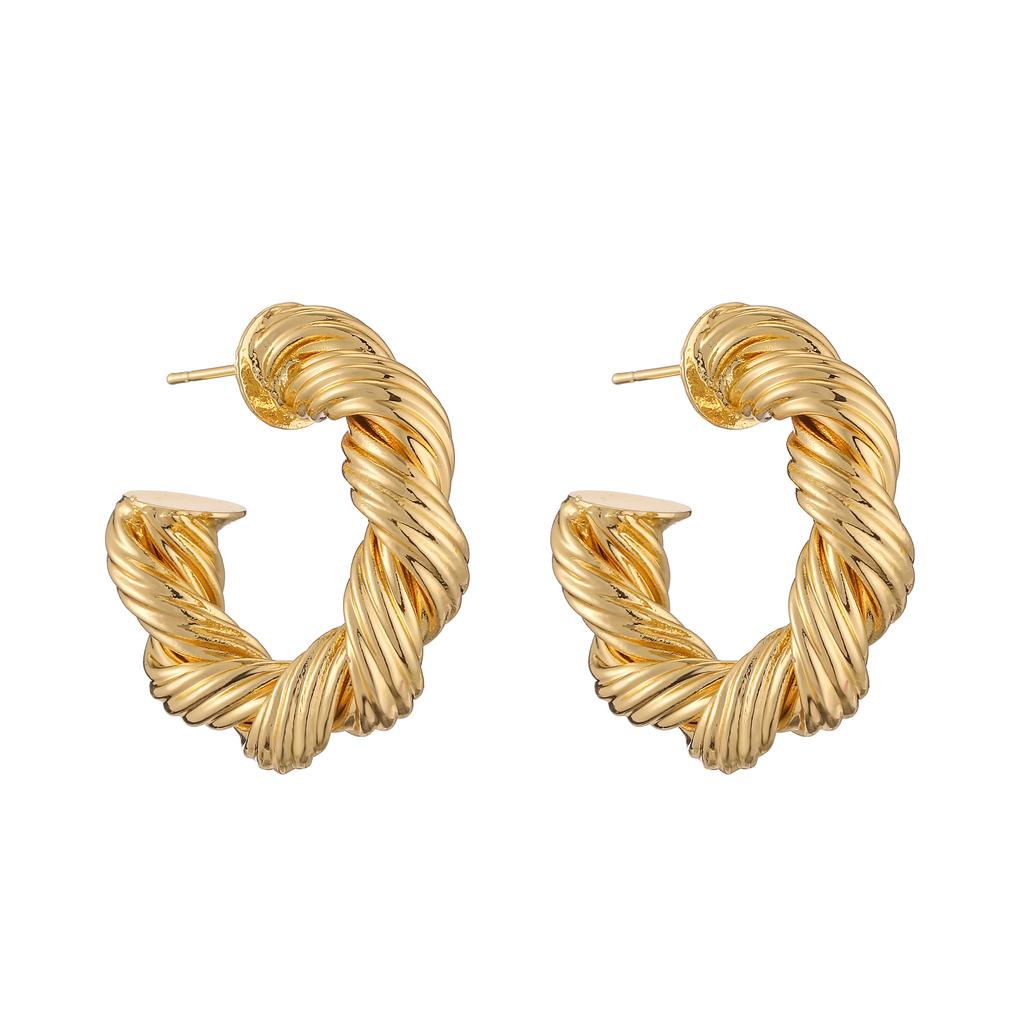 HECHENG,Punk Gold Plated Brass Earrings, Chunky Hoops for Women, Vintage Geometric Ear Buckle