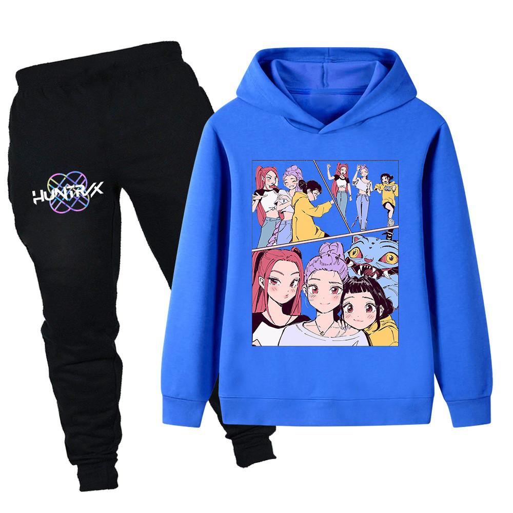 PB1238 Kinder Jungen Mädchen Kpop Mira Zoey Rumi Druck Langarm Kapuzenpullover Hose Hosen Kleidersets