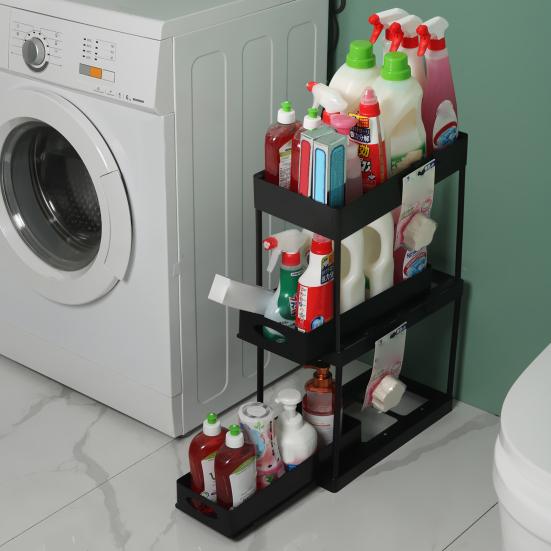 

under Sink Shelf High Capacity Draining Design Space-saving 1/2/3 Layer Sliding under Sink Storage Rack for Kitchen A