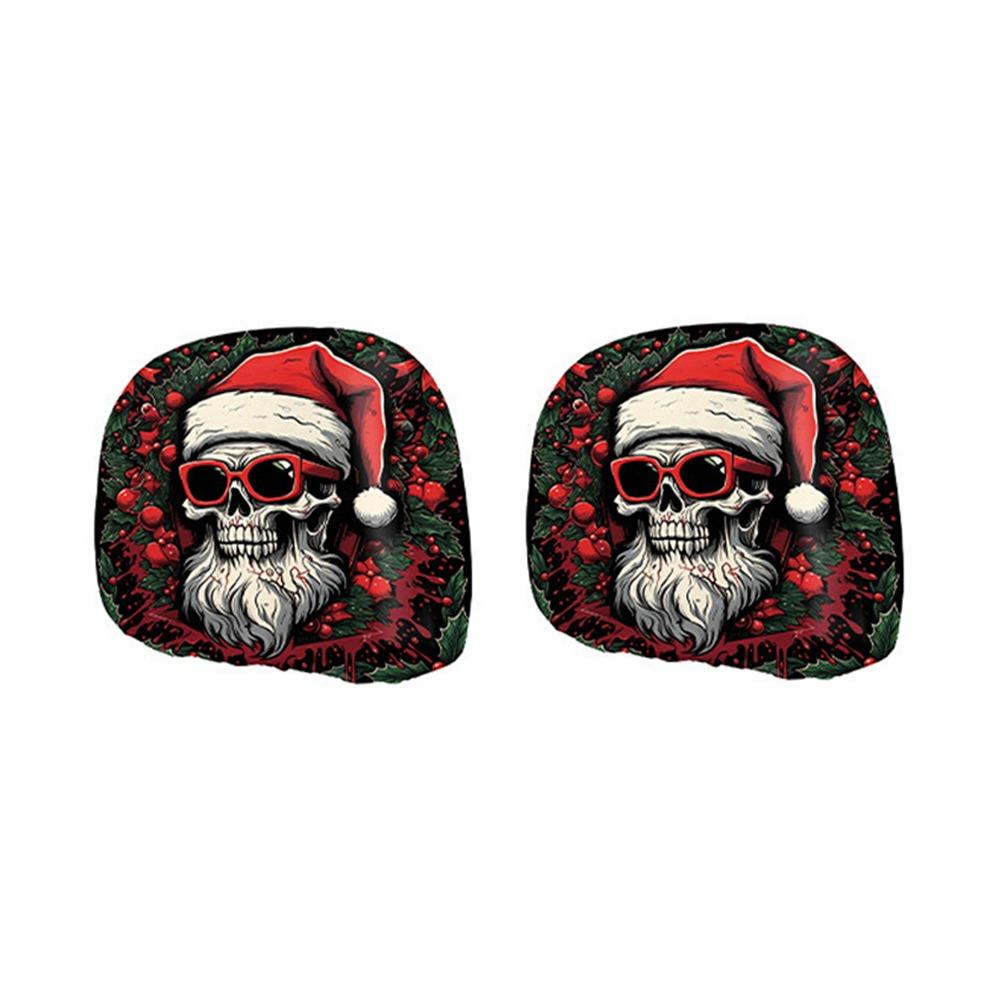 2PCS Santa Claus Print Car Seat Headrest Cover Auto Headrest Cover Set Car Interior Decoration
