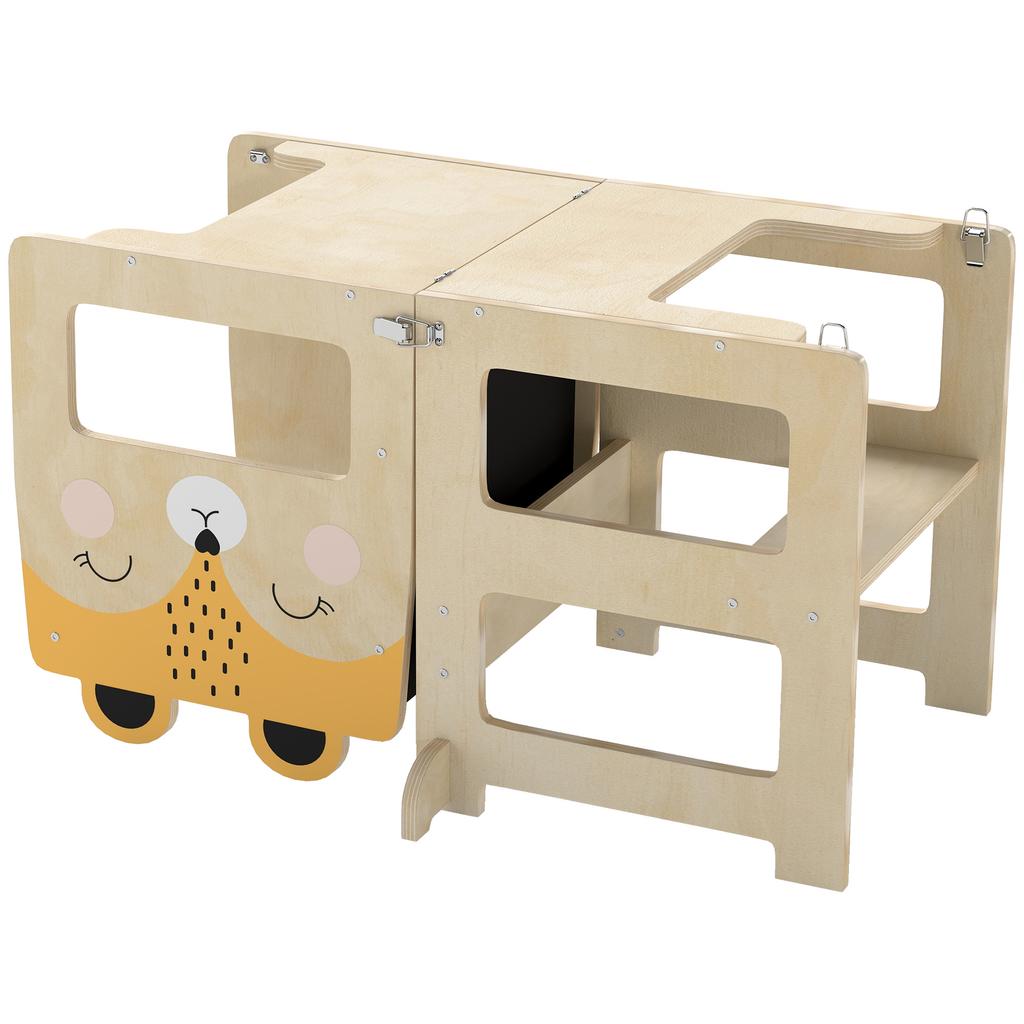 3 In 1 Toddler Tower Montessori Inspired W/ Chalkboard, Fox-Shaped