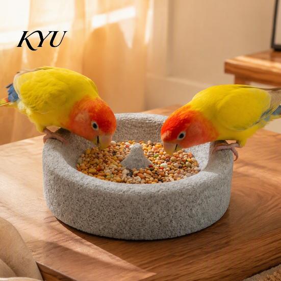 Volcanic Stone Bird Bowl Pumice Parrot Bowl, Spill-Proof Water Mess Free Food Cage Weighted Dish for Lovebirds Conures