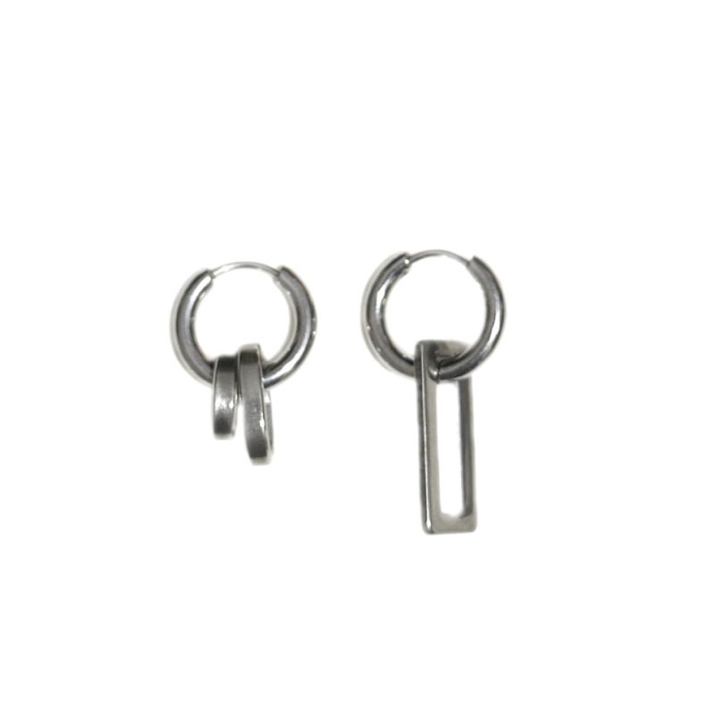 Komeiku Asymmetric Geometric Special-Interest Design Stylish Unisex Style European Hip Hop Men s and Women s Titanium Steel Earrings Asymmetrical Geometric Pair