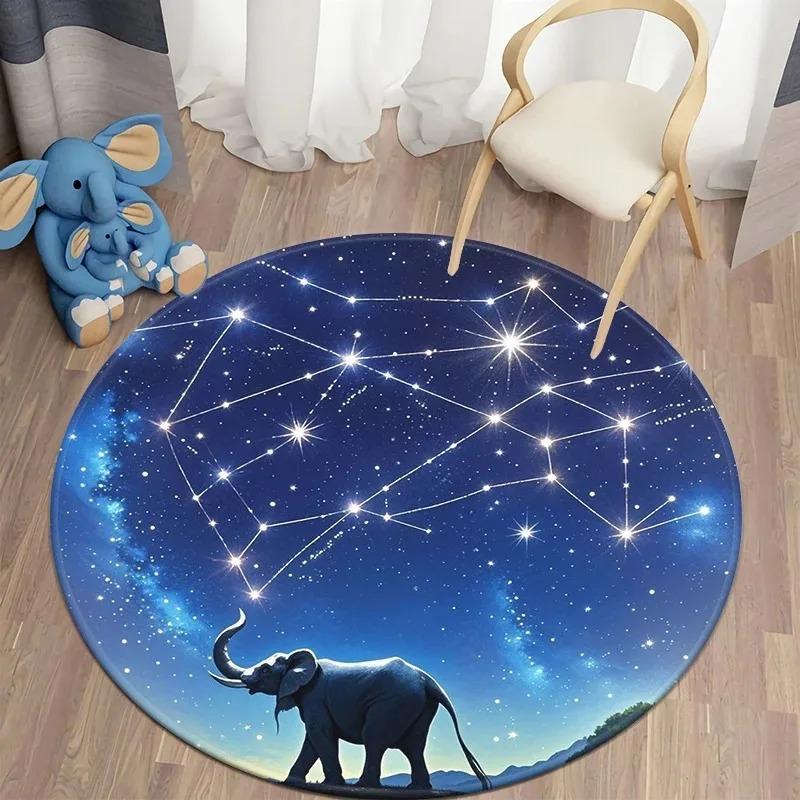 Galaxy Theme Round Carpet Exclusive for Cosmic Astronomy Enthusiasts, Soft Non-Slip Durable Floor Mat Decorative Carpet