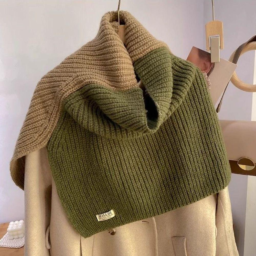 Warm High Collar Shawl Contrast Color Neck Wraps Elegant Knitted Shawl  Autumn