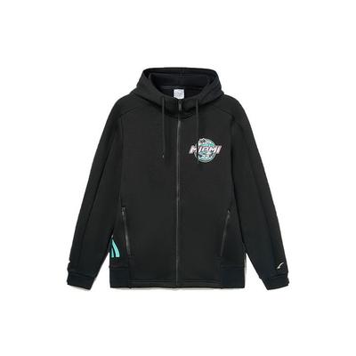 Li Ning Basketball Series Letter Pattern Printed Sports Casual Long Sleeve Sweatshirt Men Sweatshirt Black AWDR715-1