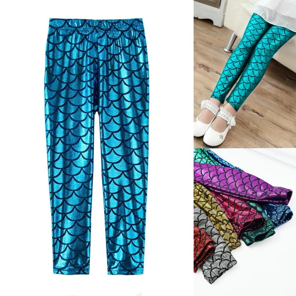 Spring Summer Kids Baby Girls Leggings Skinny Children Pants Mermaid Scale Printing 2-12Y