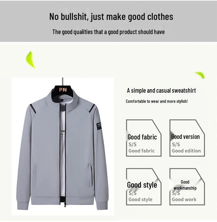 Men's Trendy Stand-Collar Sportswear: Three-Piece Set with Jacket, Long Sleeve Sweatshirt, and Pants for Autumn and Spring. Plus Size Available.
