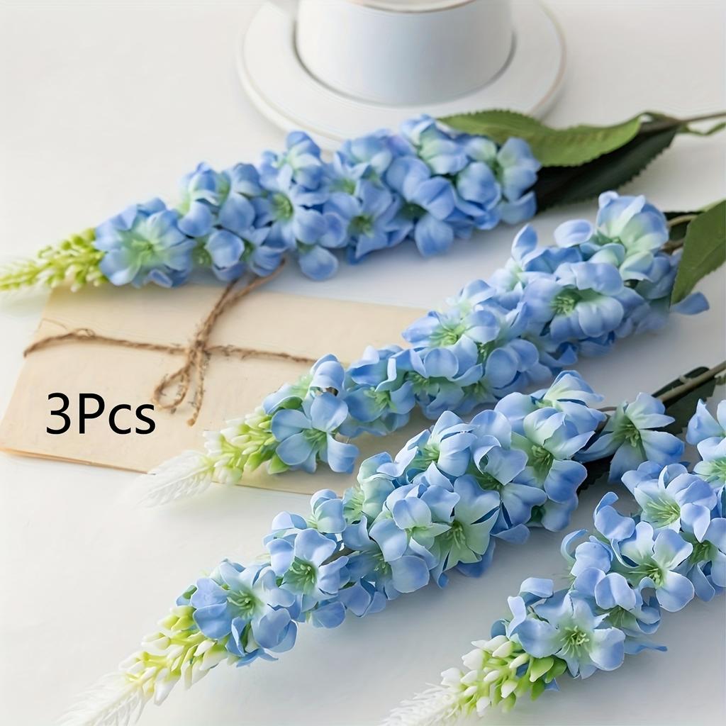 3Pcs Long Stem Flowers Artificial Larkspur Flower 73cm Silk Delphinium Flowers for Home Decor Indoor Outdoor Floral Centerpieces Wedding Decoration