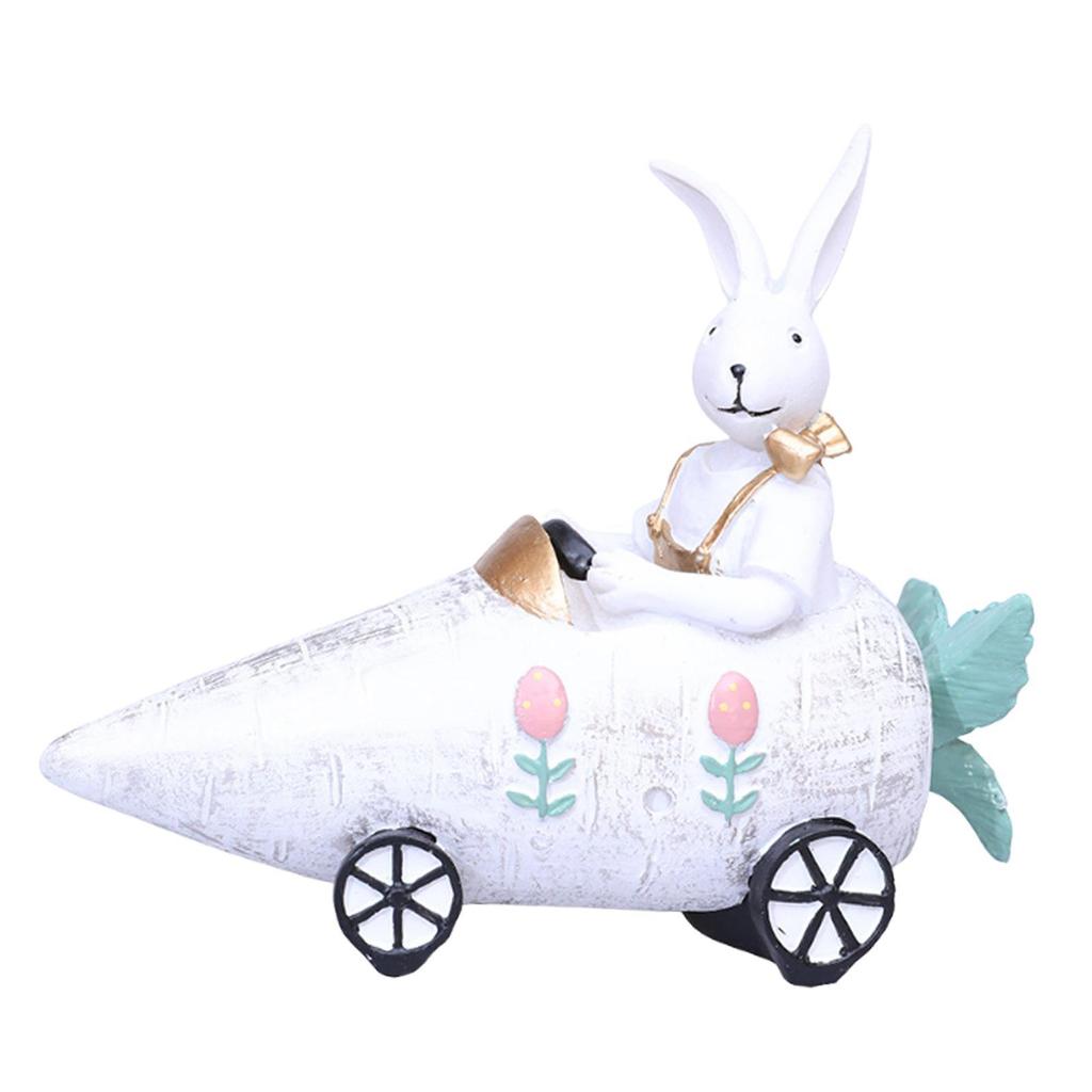 Resin Easter Bunny Car Figurine Collectible Handmade Tabletop Decoration