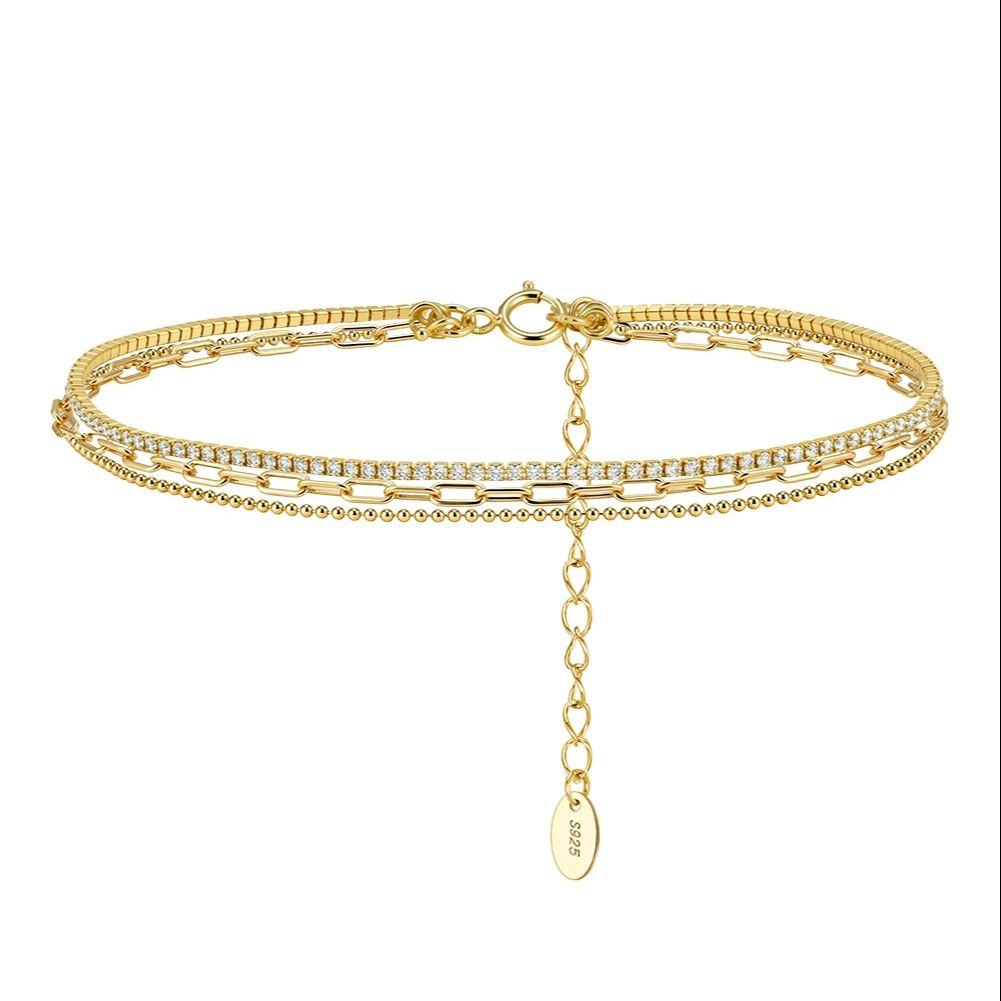 ORSA JEWELS Elegant Layered 925 Sterling Silver Chain Anklet for Women Summer Sexy Beach Foot Chain Ankle Straps Jewelry SA104