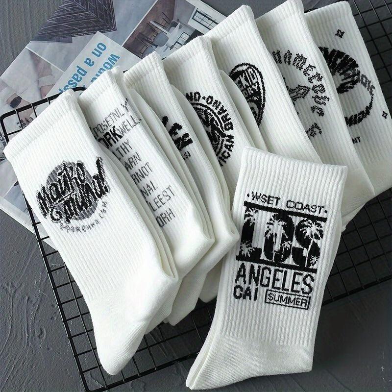 8 pairs of trend cartoon letters autumn and winter stockings casual men's socks sweat-absorbent breathable student high-top