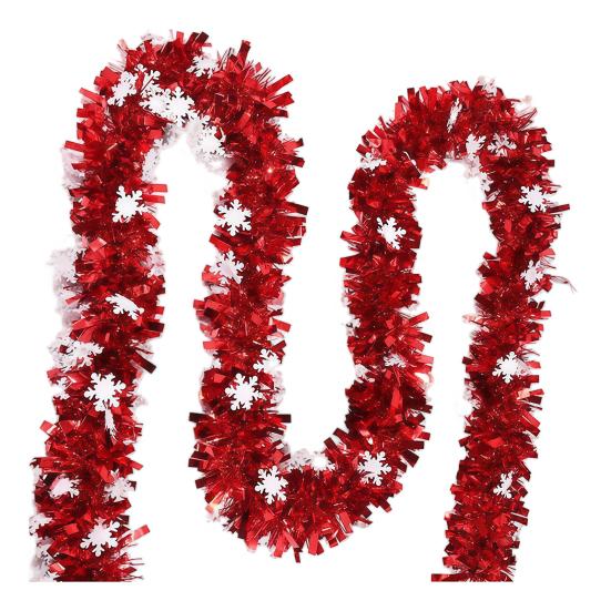 Soft Material Holiday Embellishment 78 Inch Red Christmas Tinsel Garland, Shiny Metallic Foil Twist Garland Annual Party Decorative Strips with