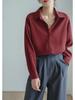 Locker gebürstetes Retro-Hemd aus rotem Cord für Damen – Frühling/Herbst 2025