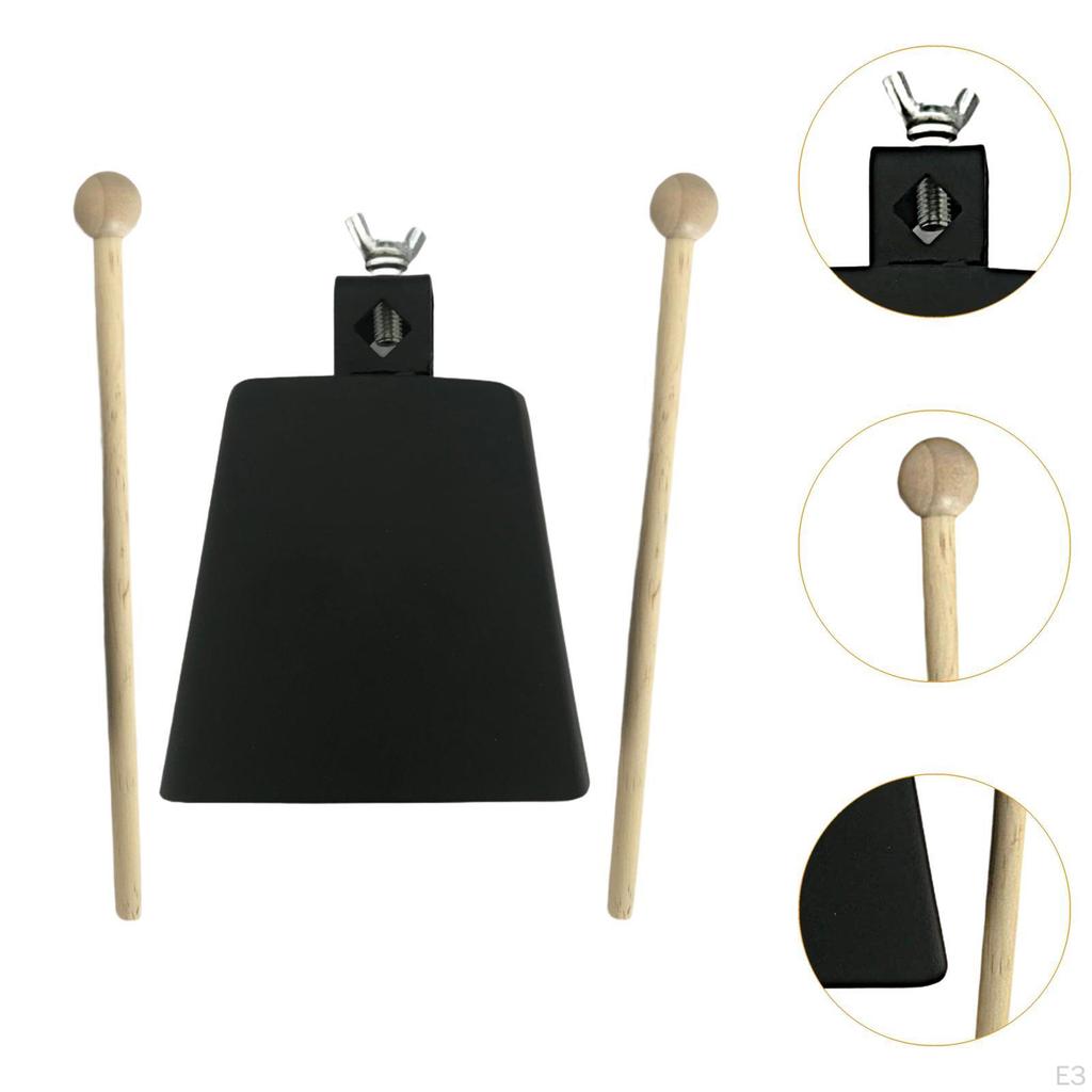 Iron Cowbell with 2 Sticks Hand Percussion Music Portable Instrument for
