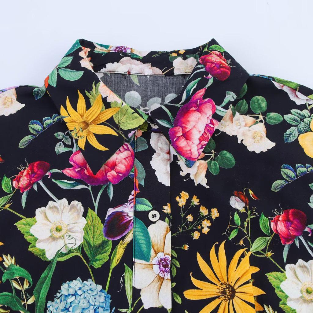 2025 Spring/Summer Women's Slim-Fit Printed Midi Dress with Shirt Collar