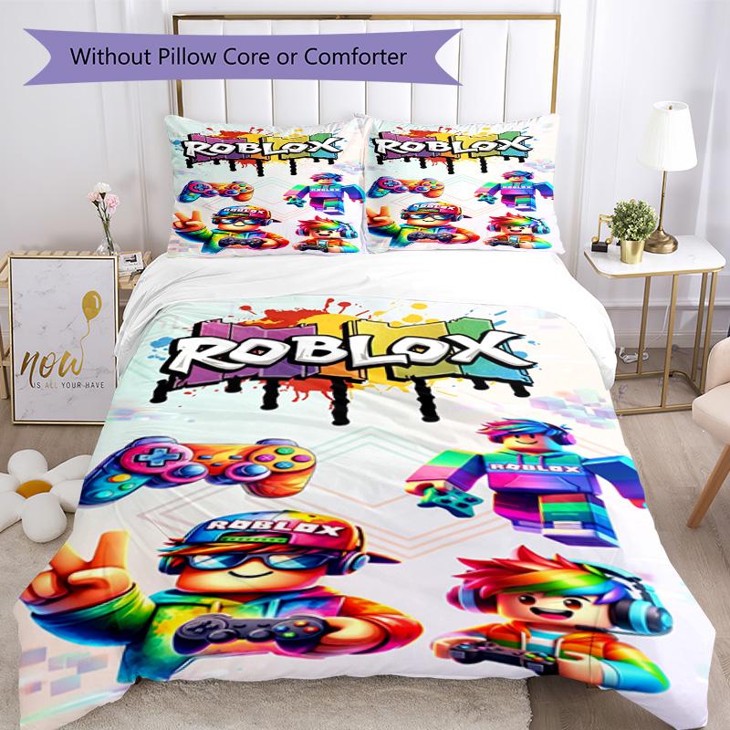 Roblox Bedding Set Breathable Duvet Cover with Pillowcases Decorative Bed Linen for Bedroom Home Decoration Birthday Gift