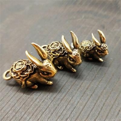 Key Charm Vintage Realistic Brass Zodiac Animal Rabbit Miniature Keychain Pendant for Car