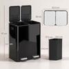 2 X 30L Double Kitchen Bin, Stainless Steel Pedal Rubbish Bin with Dual Compartments, Soft Close Lids, High Gloss Black