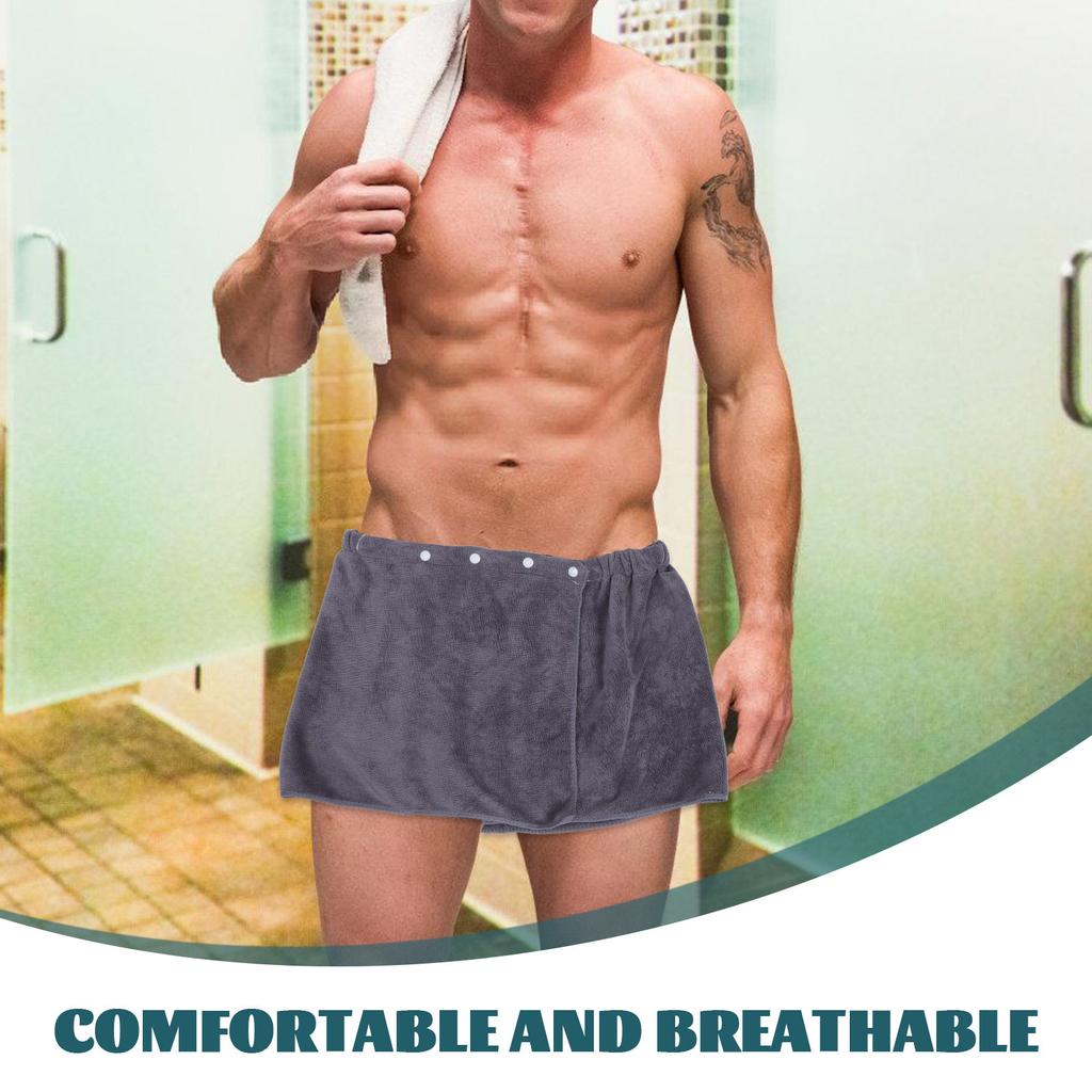 Mens Bath Towel Pants Grey Adjustable Snap Closure Highly Absorbent Wearable Shower Wrap for Home Gym Spa Beach Pool After Swim